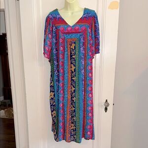 Sante V Neck Multicolored Multi Patterned House Lounge or Summer Rayon‎ Dress